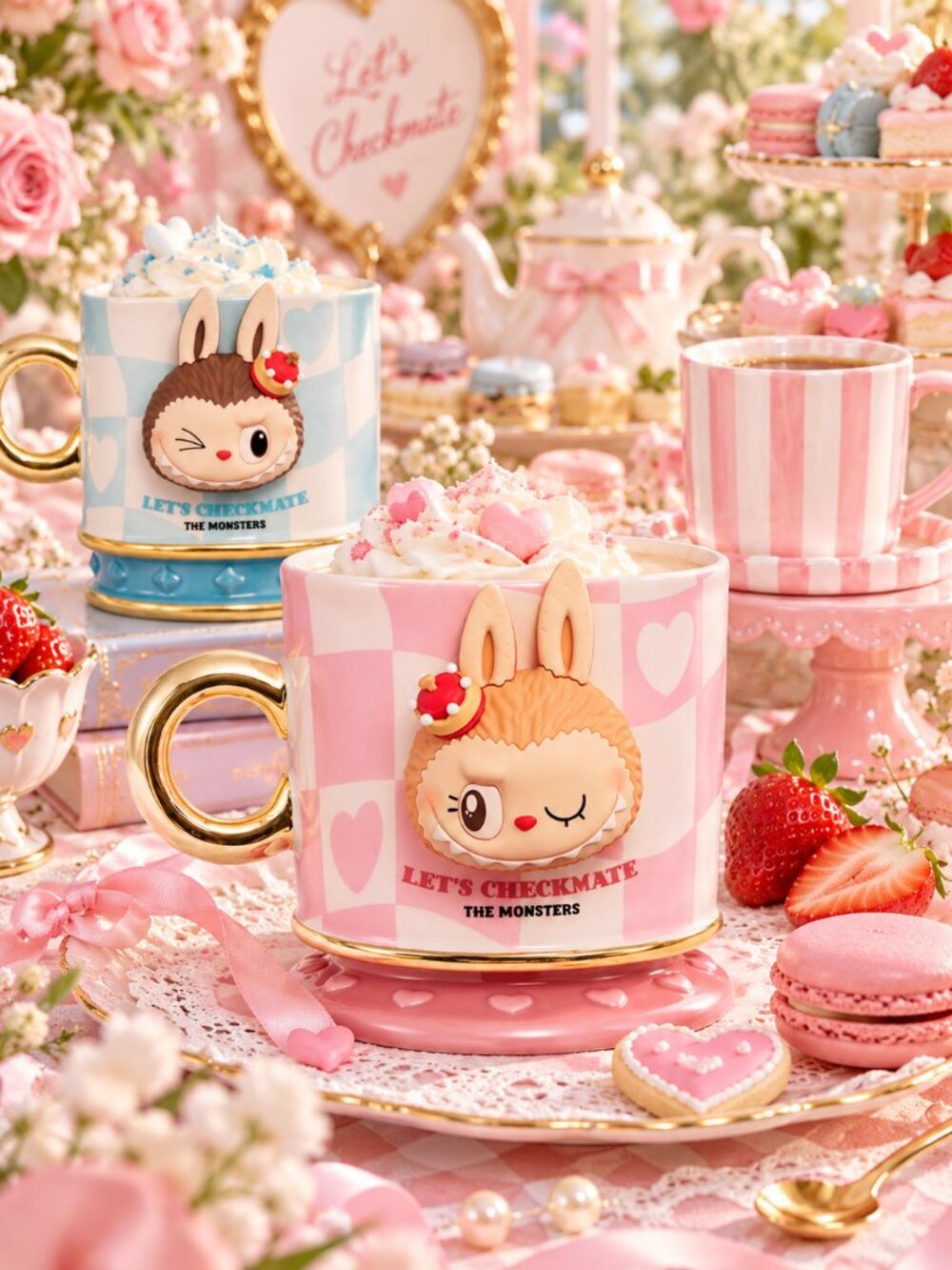 POP MART THE MONSTERS "Let's Checkmate" Pink Ceramic Mug 290ml